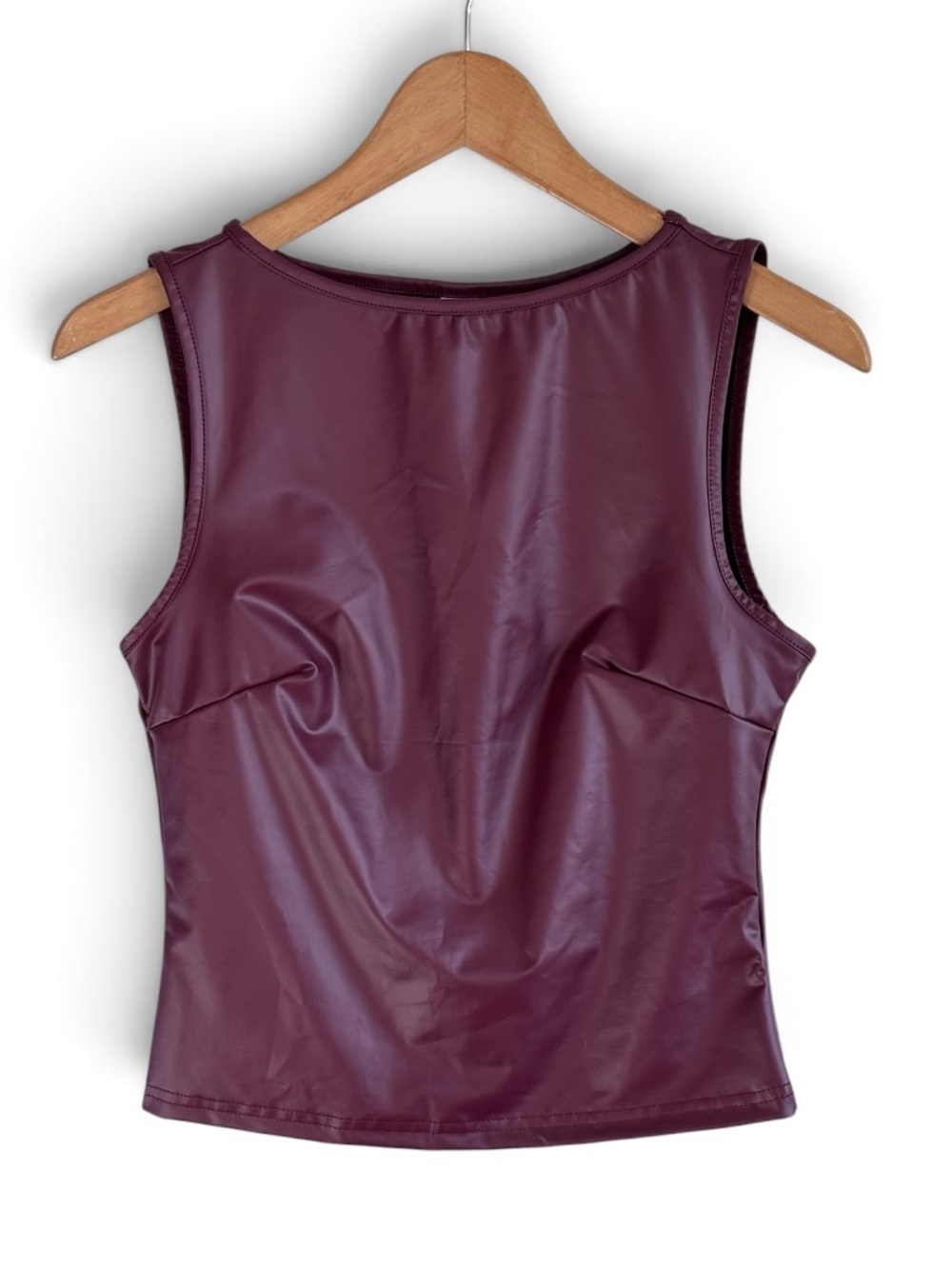 Structured Burgundy‎ Faux Leather Sleeveless Crop Tank Top XS
